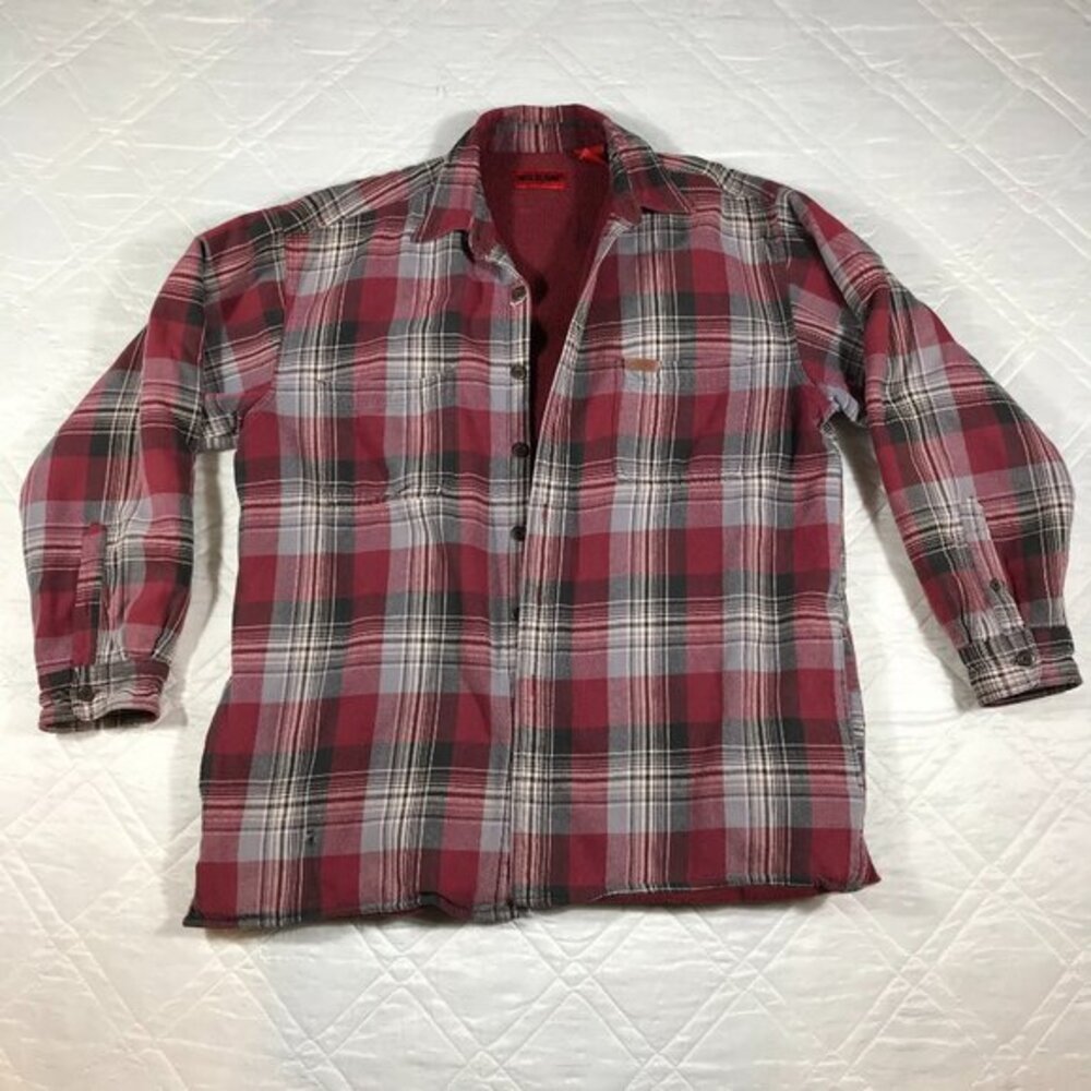 Mens Large Fleece Lined Plaid Flannel Shirt Jacket button up Wolverine